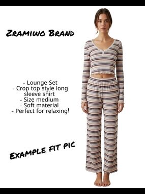 BNWT, Size Med, 2 Piece Long Sleeve Lounge Set, Cream, Brown & Blue Stripes